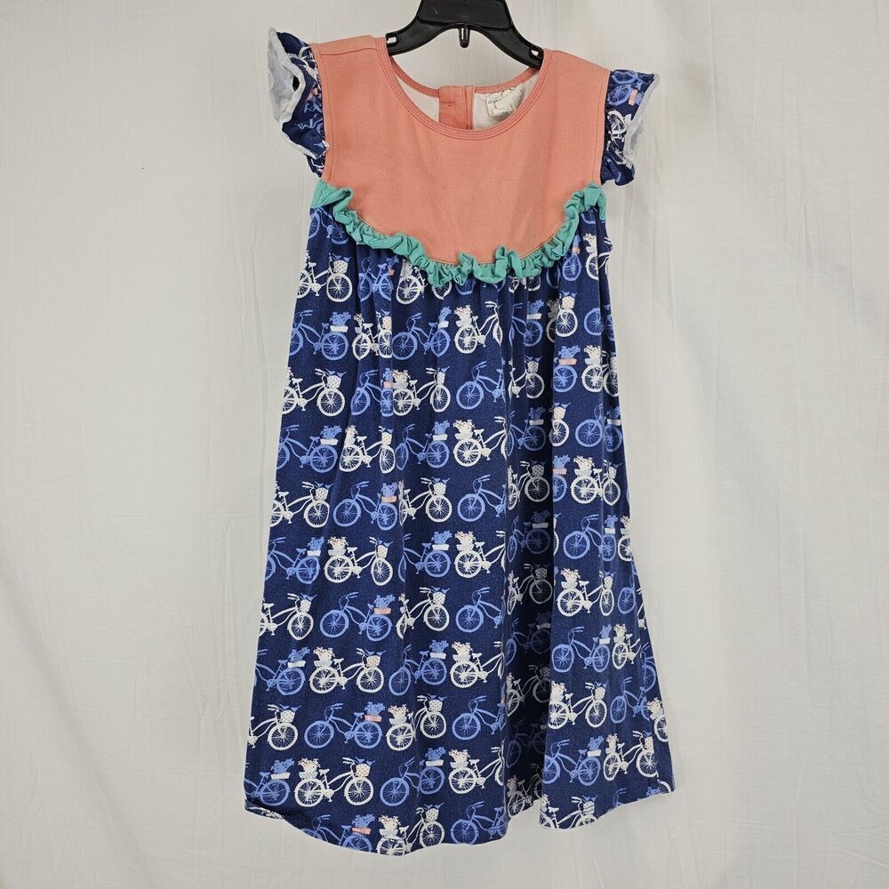 Matilda Jane Platinum Girls Size 10 Pedal Dress Bicycle Bike Blue Coral Dress